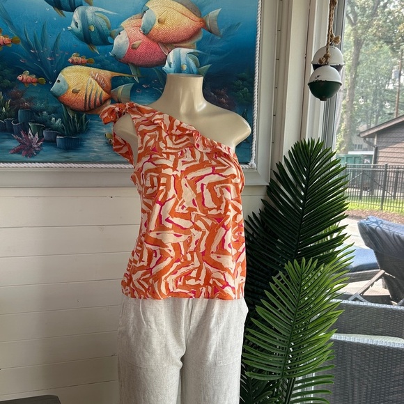 Nine West Orange and Pink One-Shoulder Blouse size L women’s top blouse - Picture 3 of 8